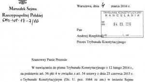 Pismo skierowane do Prezesa TK