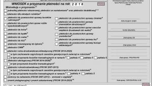 Wniosek o przyznanie płatności na rok 2016 (fragment)